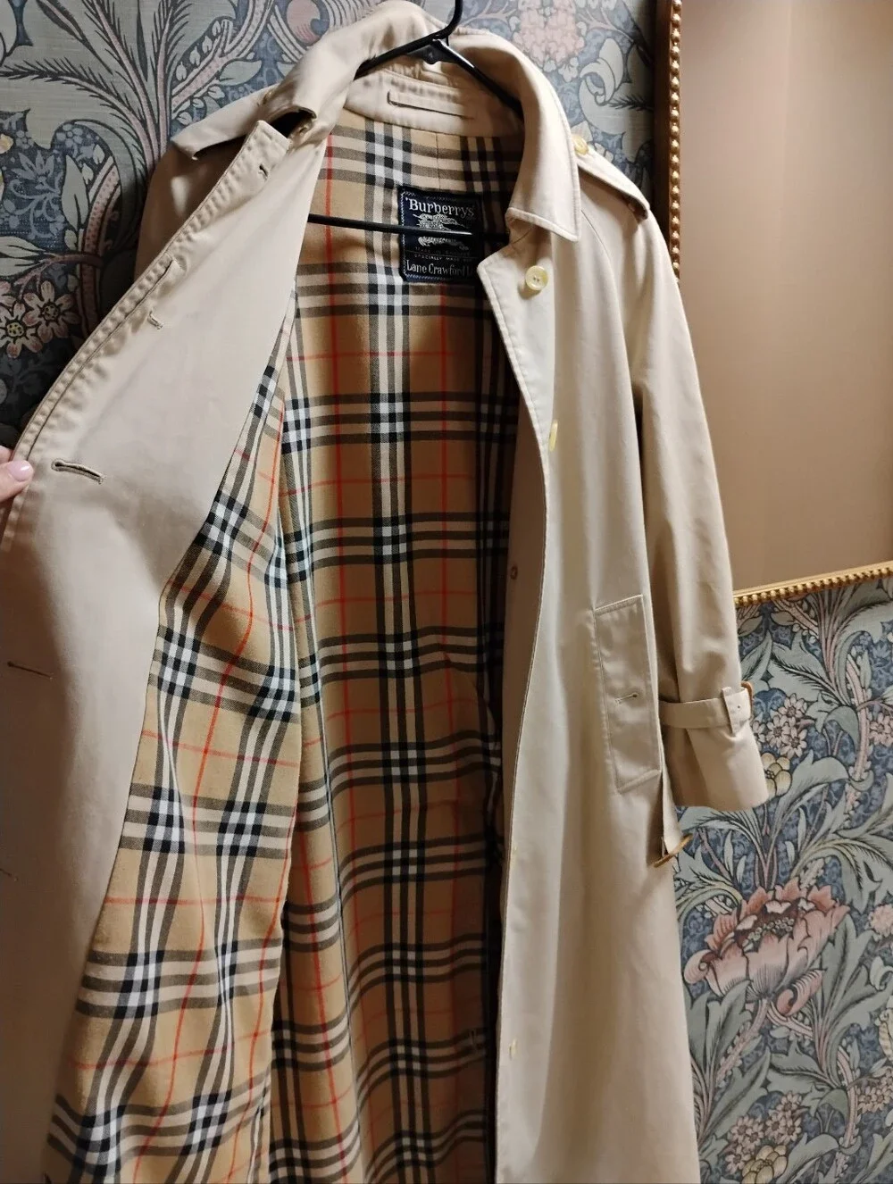 Vintage Burberry Cream/Tan Long Trench Coat with Signature Check Lining - Picture 3 of 14